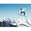 Snowboarder making high jump in clear blue sky