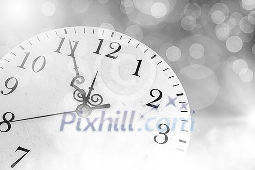 Conceptual image with pocket watch bokeh lights and fireworks Conceptual image with pocket watch bokeh lights and fireworks