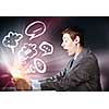 Young businessman looking shocked into tablet pc