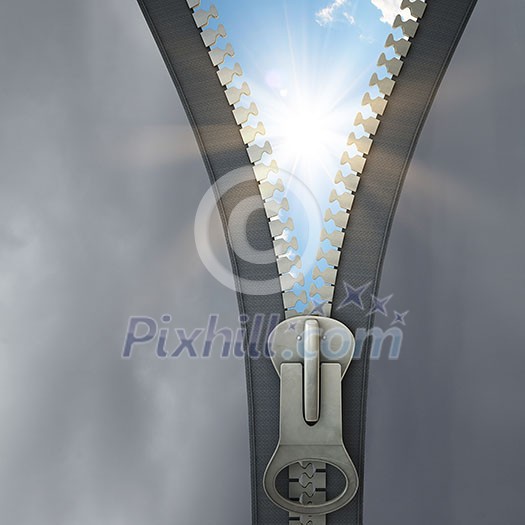 conceptual image with opening zipper and clear sky conceptual image with opening zipper and clear sky