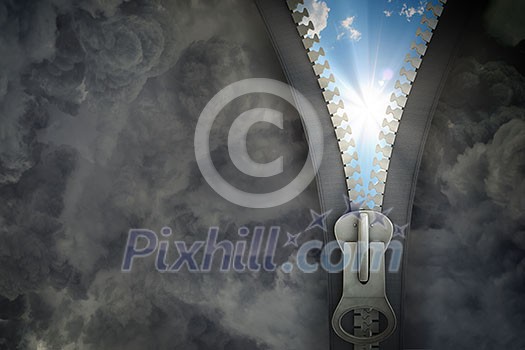 conceptual image with opening zipper and clear sky conceptual image with opening zipper and clear sky