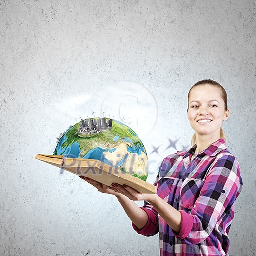Young woman in casual hiding face behind reading. Elements of this image are furnished by NASA Young woman in casual hiding face behind reading. Elements of this image are furnished by NASA