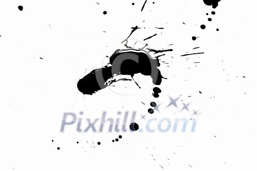 Abstract image with splashes of black paint on white background