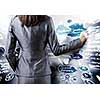 Rear view of businesswoman drawing business plan