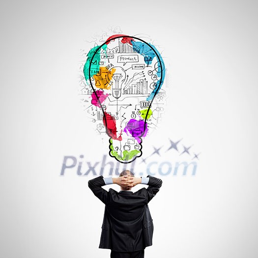 Rear view of businessman looking at business ideas Rear view of businessman looking at business ideas