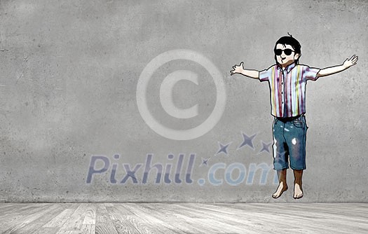 Sketched image of boy kid on concrete background Sketched image of boy kid on concrete background