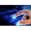 Close up of human hands using virtual panel