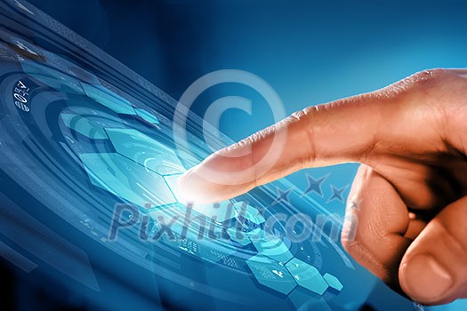 Close up of human hands using virtual panel Close up of human hands using virtual panel