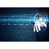 Close up of businessman touching digital screen with finger