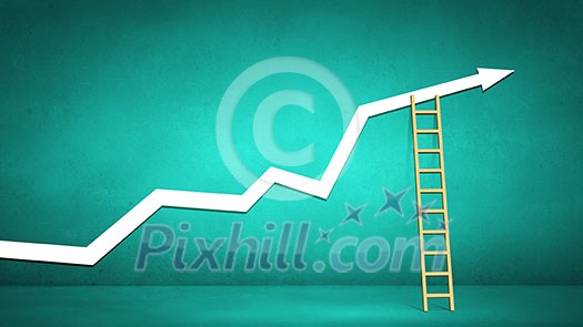 Conceptual image with ladder reaching increasing graph Conceptual image with ladder reaching increasing graph