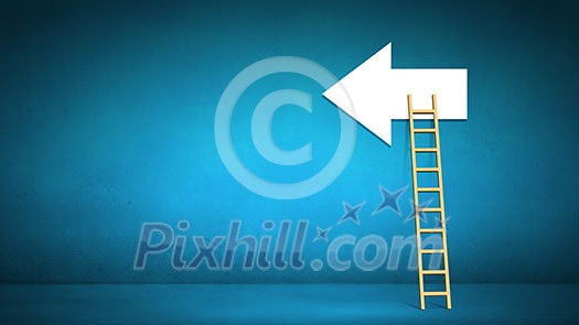 Conceptual image with ladder to white direction arrow Conceptual image with ladder to white direction arrow