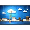 Conceptual image with ladder to white clouds
