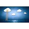 Conceptual image with ladder to white clouds