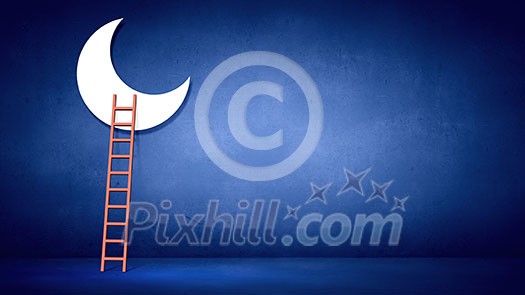 Conceptual image with ladder to moon on blue background Conceptual image with ladder to moon on blue background