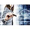 Close up of businesswoman touching media screen with stylus