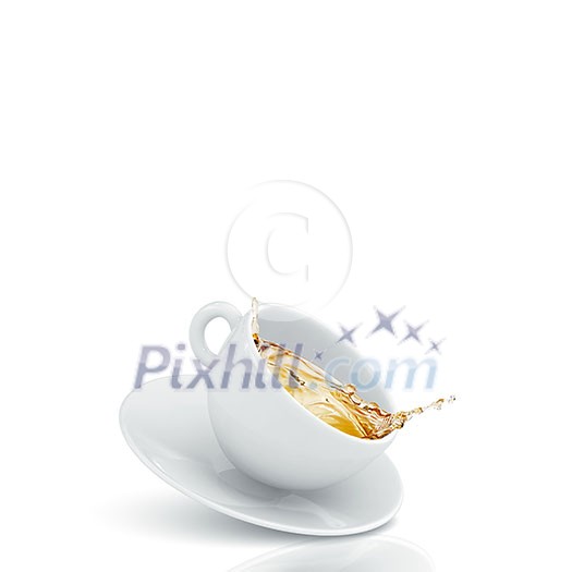 Close up image with falling cup of tea Close up image with falling cup of tea