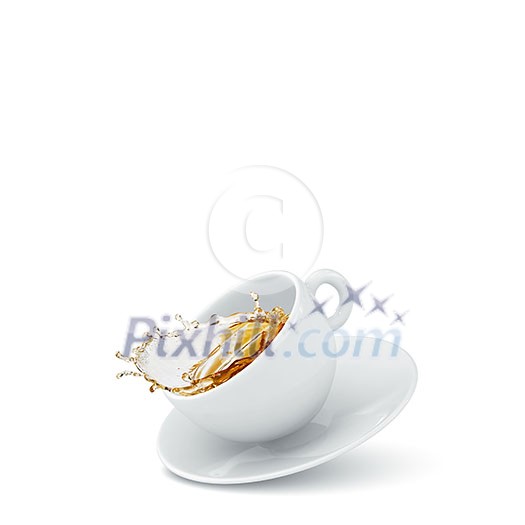 Close up image with falling cup of tea Close up image with falling cup of tea