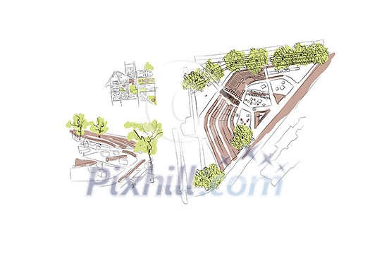 Sketch of construction project on white background Sketch of construction project on white background