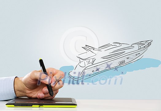 Close up of man hand drawing in tablet Close up of man hand drawing in tablet
