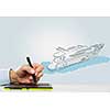 Close up of man hand drawing in tablet