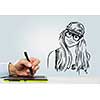 Close up of human hand using tablet for drawing