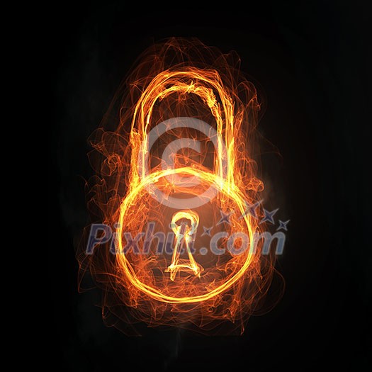 Glowing light lock sign on dark background Glowing light lock sign on dark background