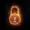 Glowing light lock sign on dark background