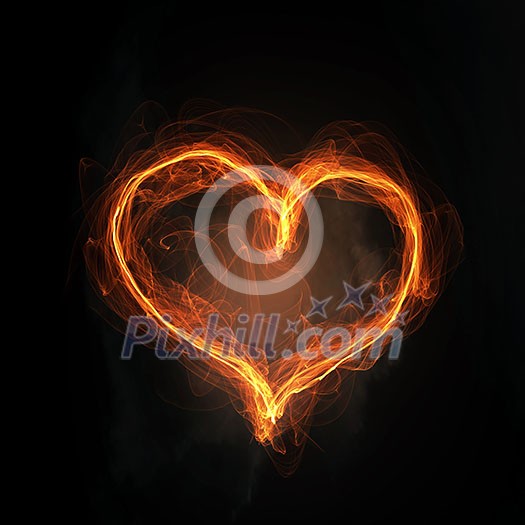 Glowing love heart symbol on dark background Glowing love heart symbol on dark background
