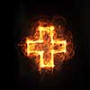 Glowing light cross sign on dark background