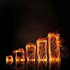 Fire glowing graph sign on dark background