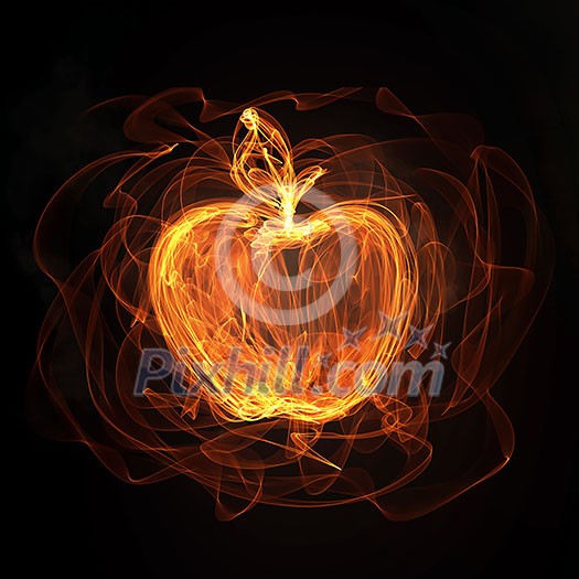 Glowing bright apple sign on dark background Glowing bright apple sign on dark background