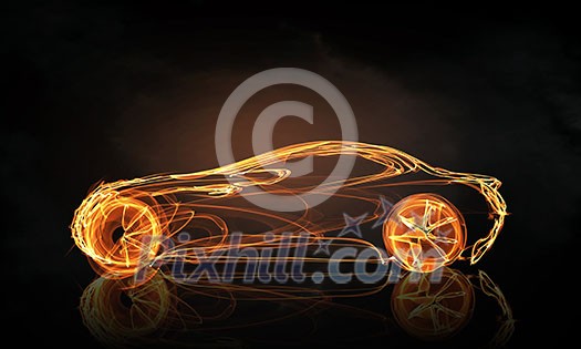 Glowing abstract car outline silhouette on dark background Glowing abstract car outline silhouette on dark background