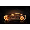Glowing abstract car outline silhouette on dark background