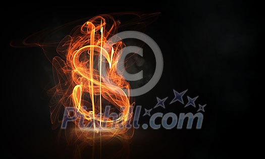 Dollar currency glowing symbol on dark background Dollar currency glowing symbol on dark background