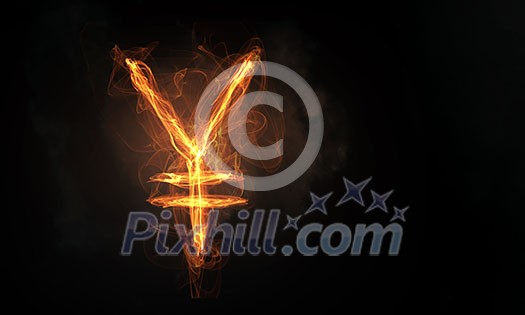 Yen currency glowing symbol on dark background Yen currency glowing symbol on dark background