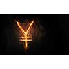 Yen currency glowing symbol on dark background