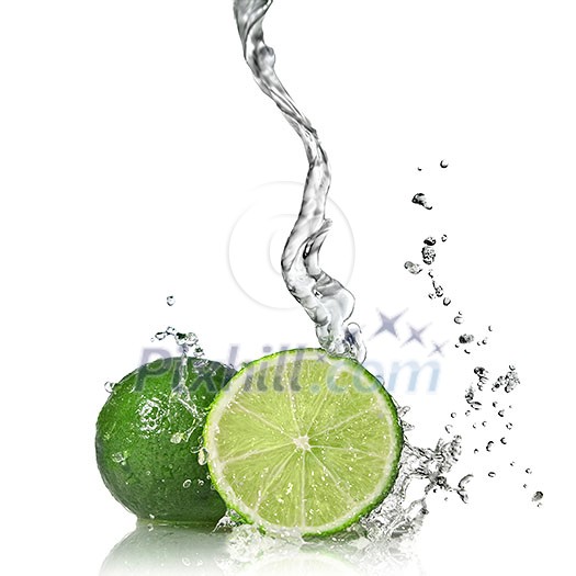 Water splash on lime isolated on white Water splash on lime isolated on white