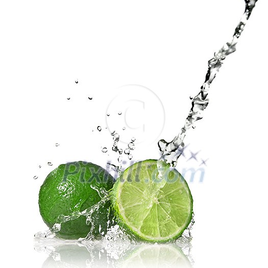 Water splash on lime isolated on white Water splash on lime isolated on white