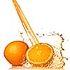 Water splash on orange isolated on white