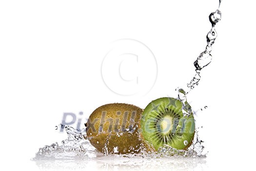 Water splash on kiwi isolated on white