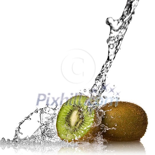 Water splash on kiwi isolated on white Water splash on kiwi isolated on white