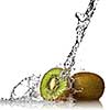Water splash on kiwi isolated on white