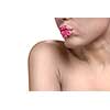Beautiful womans shoulder and part of face isolated on white