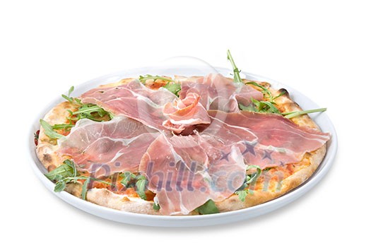 italian pizza with ham isolated on white italian pizza with ham isolated on white