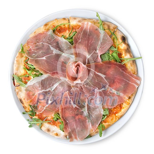 italian pizza with ham isolated on white italian pizza with ham isolated on white