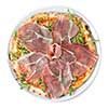 italian pizza with ham isolated on white