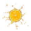 Orange in shape of dialog box with water drops isolated on white