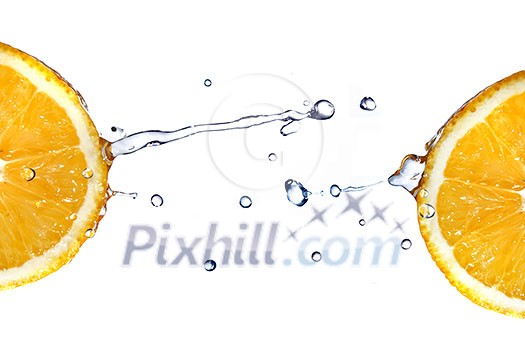 fresh water drops on orange isolated on white fresh water drops on orange isolated on white