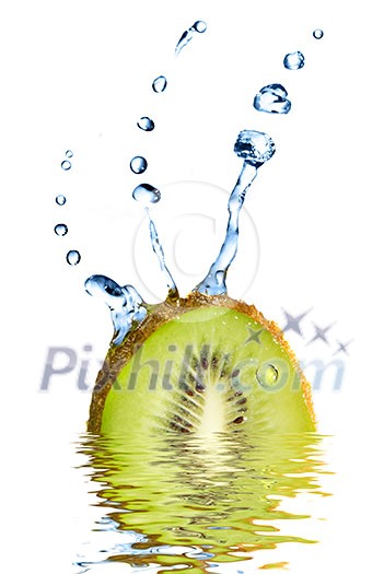 water drops on kiwi on isolated on white water drops on kiwi on isolated on white