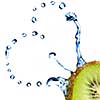 heart from water drops on kiwi isolated on white